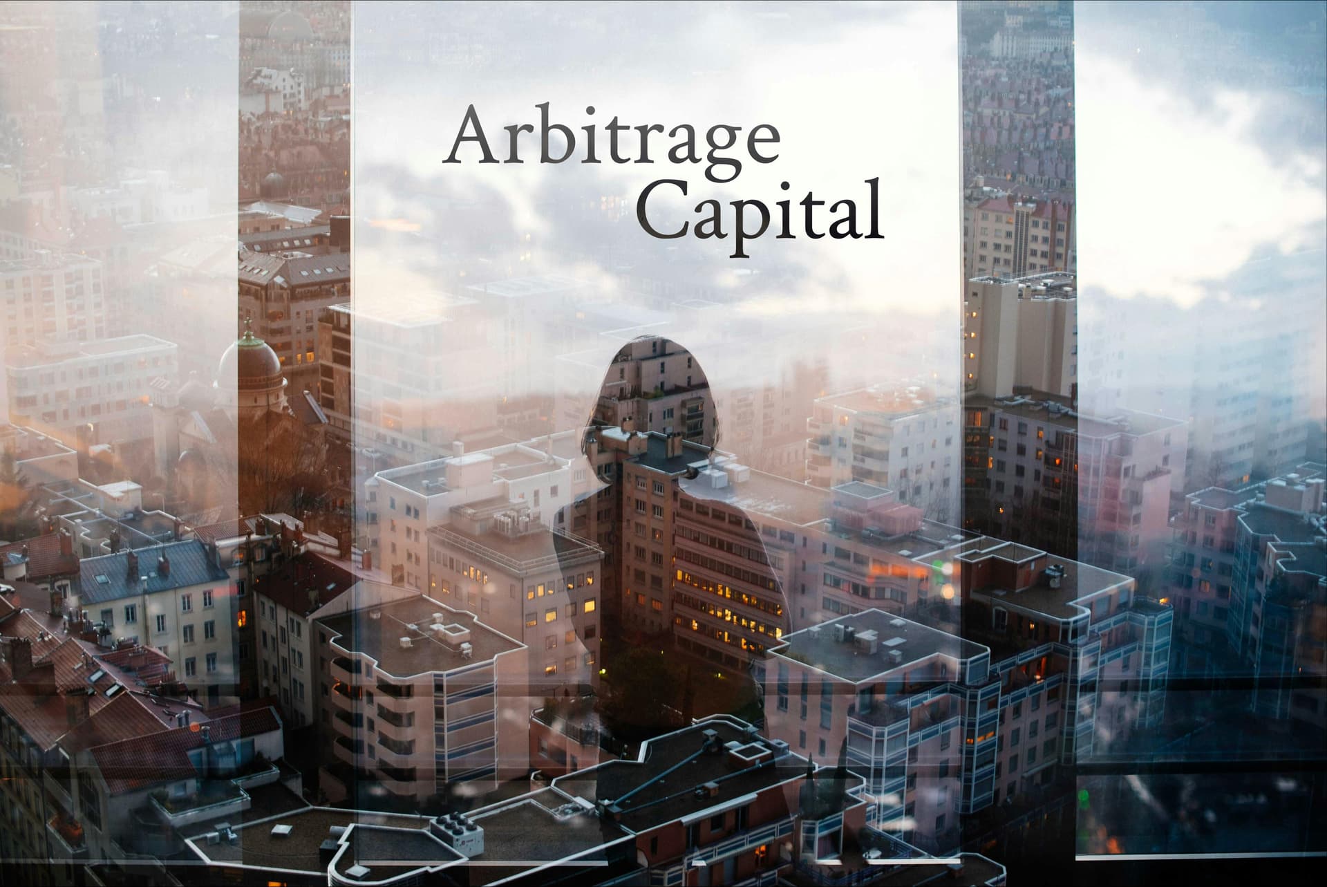 Cityscape view with Arbitrage Capital branding